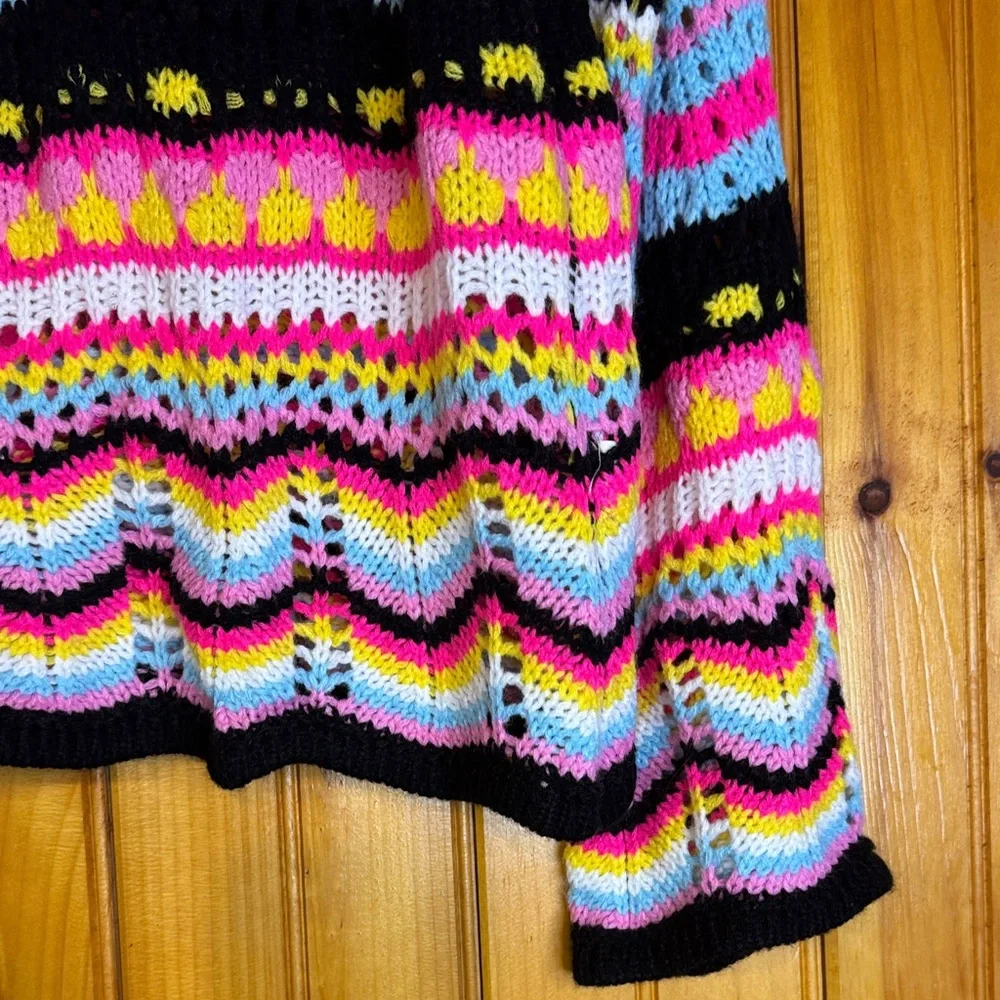 Miss Sparkling Colorful Striped Crocheted Women's Crew Neck Sweater - Picture 7 of 9
